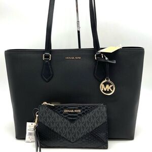 Michael Kors Black Tote with Textured Leather and Gold Hardware
